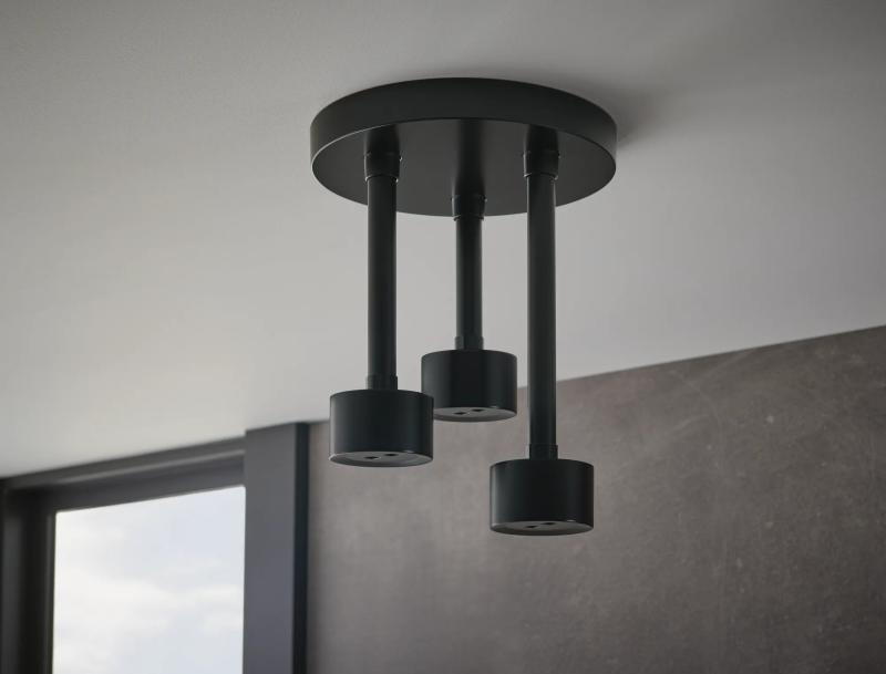 BRIZO Essential Shower Linear Round Single-Function H2Okinetic Pendant Raincan Shower Head — Matte Black