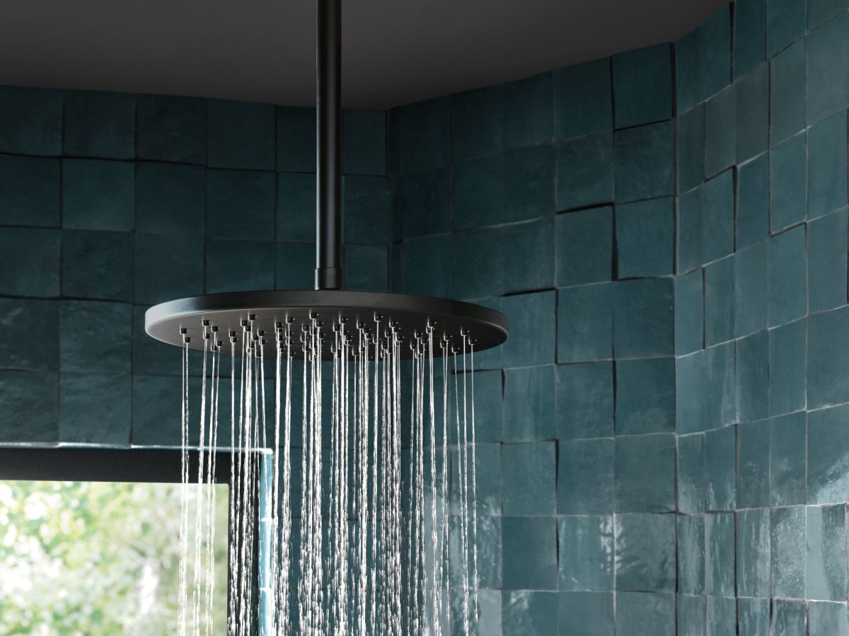BRIZO Essential Shower 10" Ceiling Mount Shower Arm And Round Flange — Matte Black