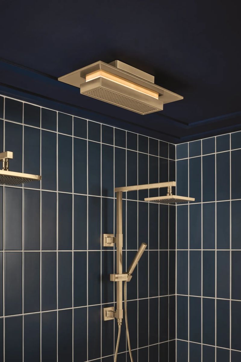 BRIZO Frank Lloyd Wright 21” Single-Function Raincan Shower Head with Integrated Lighting - 1.75 GPM — Luxe Gold