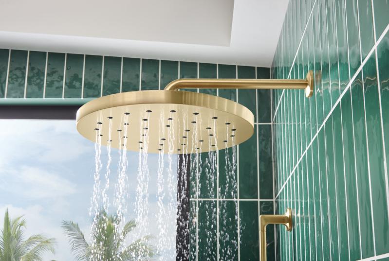 BRIZO Essential Shower 14” Linear Round H2OKINETIC Single-Function Raincan Shower Head 2.5 GPM — Luxe Gold