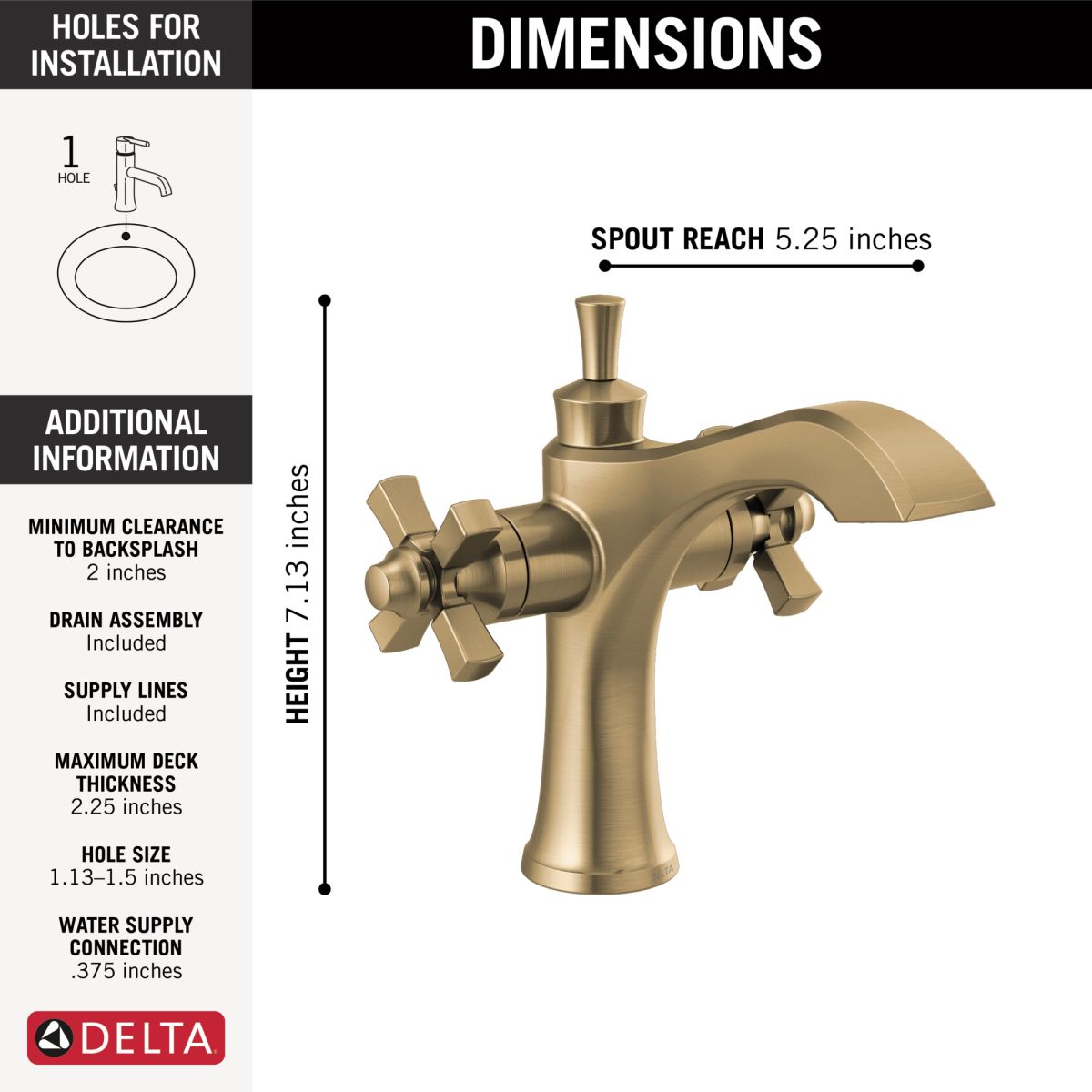 DELTA Dorval Two Handle Single Hole Monoblock Bathroom Faucet — Champagne Bronze