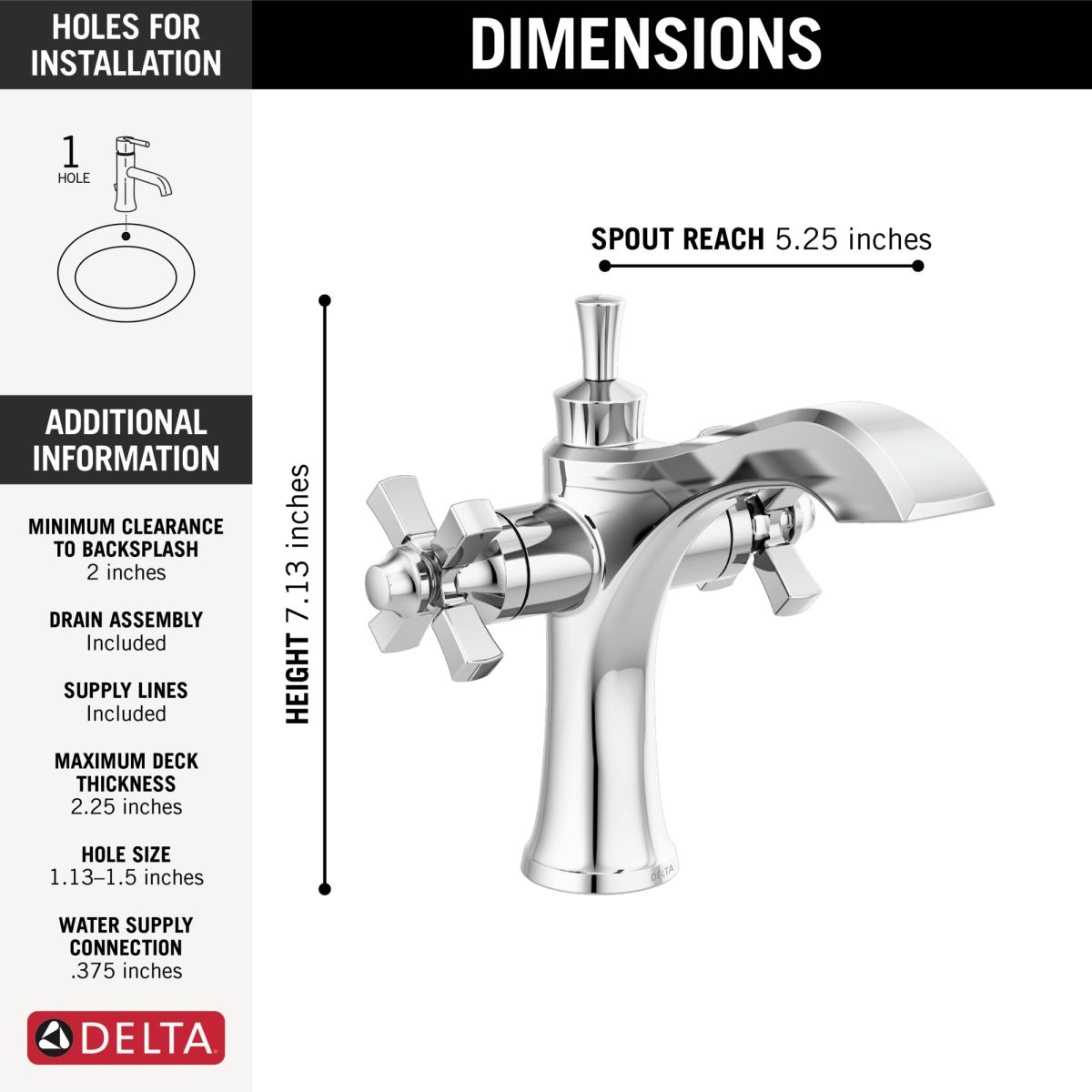 DELTA Dorval Two Handle Single Hole Monoblock Bathroom Faucet — Chrome