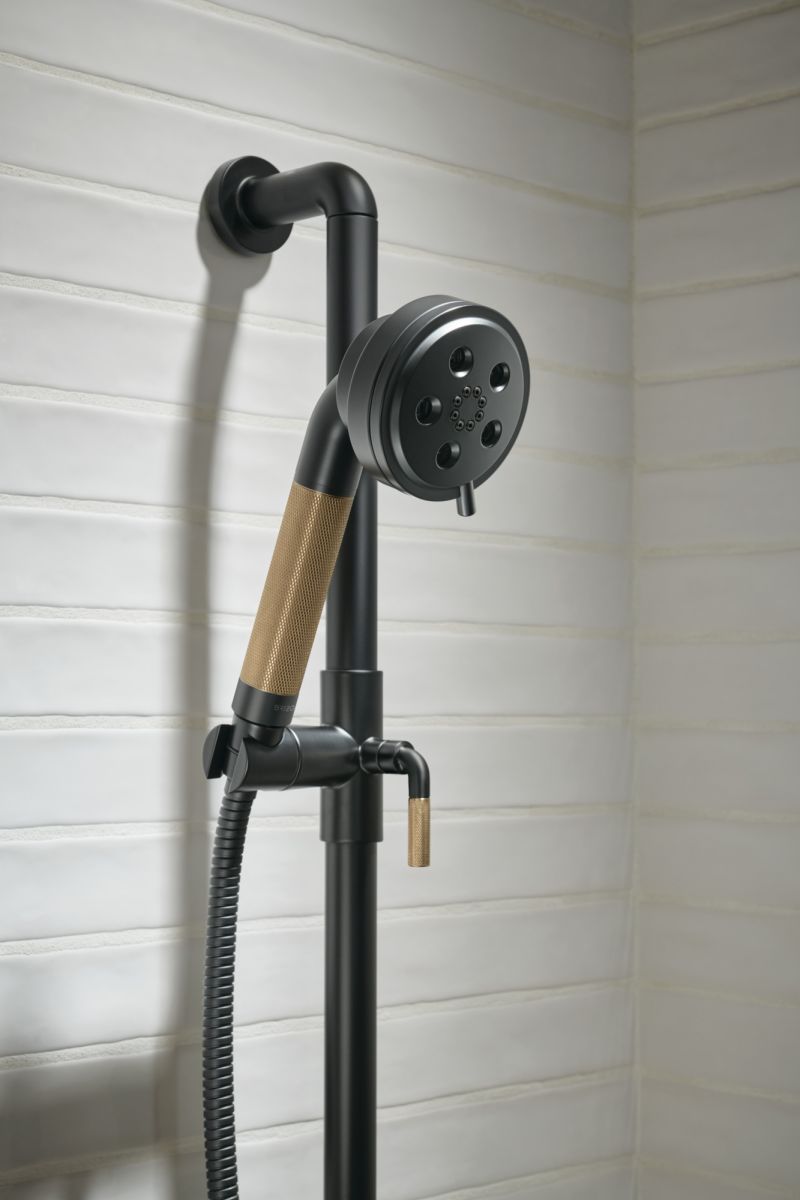BRIZO Litze Slide Bar Handshower with H2OKINETIC Technology — Matte Black/Luxe Gold