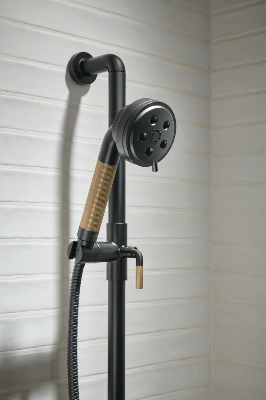 BRIZO Litze Slide Bar Handshower with H2OKINETIC Technology — Matte Black/Luxe Gold
