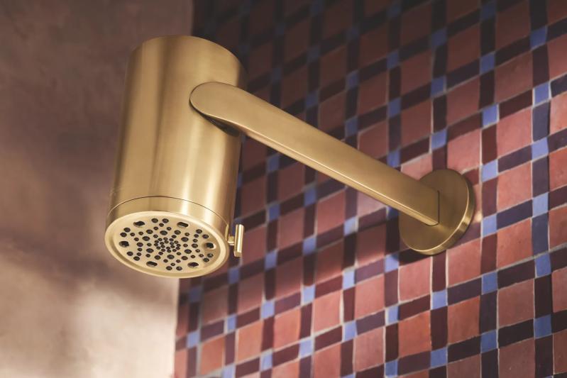 BRIZO Roccesco Multi-Function Sconce Wall Mount Shower Head with Shower Arm and Flange - 2.5 GPM — Luxe Gold