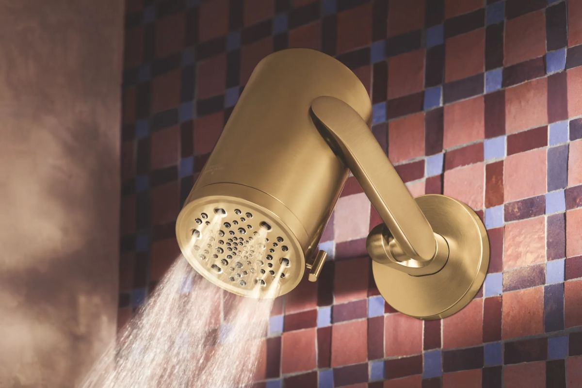 BRIZO Roccesco Multi-Function Sconce Wall Mount Shower Head with Jointed Shower Arm and Flange - 1.75 GPM — Luxe Gold