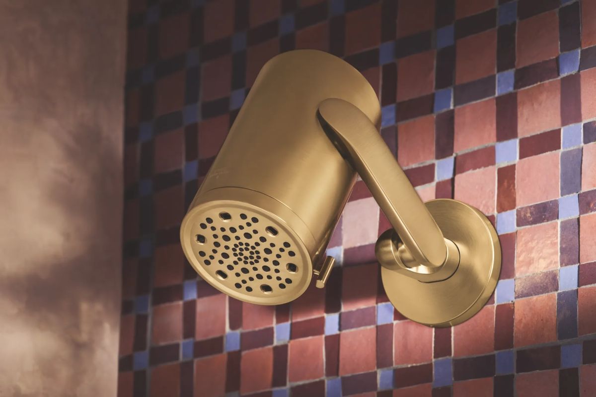 BRIZO Roccesco Multi-Function Sconce Wall Mount Shower Head with Jointed Shower Arm and Flange - 1.75 GPM — Luxe Gold