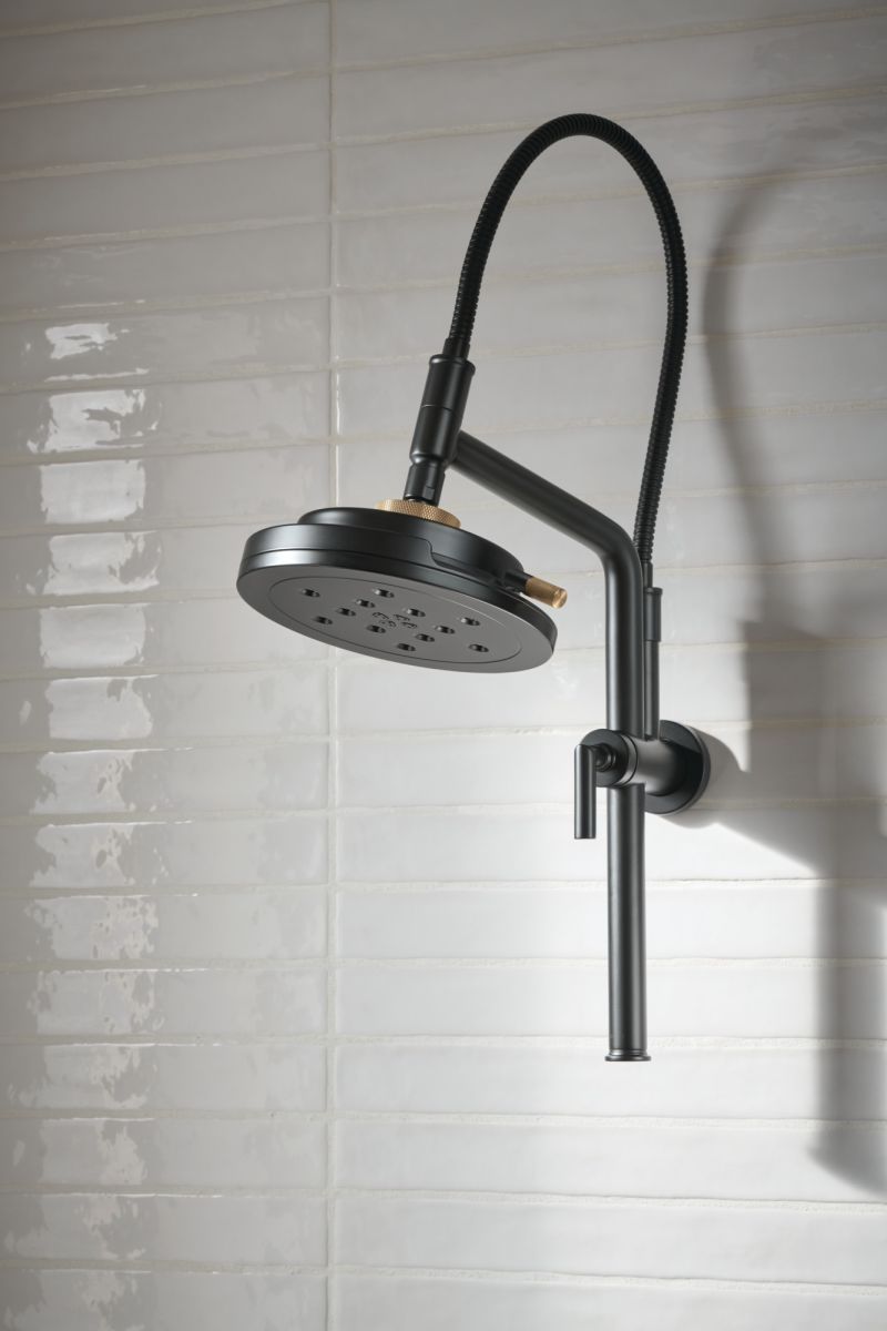 BRIZO Litze 8” H2Okinetic Round Multi-Function Wall Mount Showerhead — Matte Black/Luxe Gold