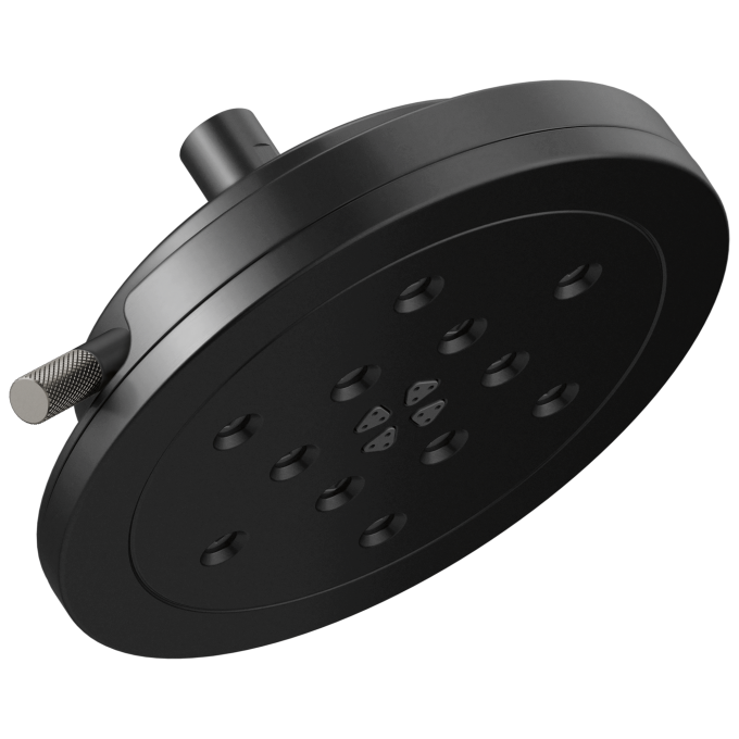 BRIZO Litze 8” H2Okinetic Round Multi-Function Wall Mount Showerhead — MATTE BLACK/LUXE STEEL