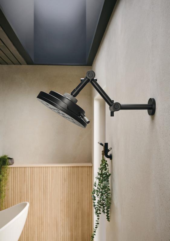 BRIZO Litze 8” H2Okinetic Round Multi-Function Wall Mount Showerhead — MATTE BLACK/LUXE STEEL