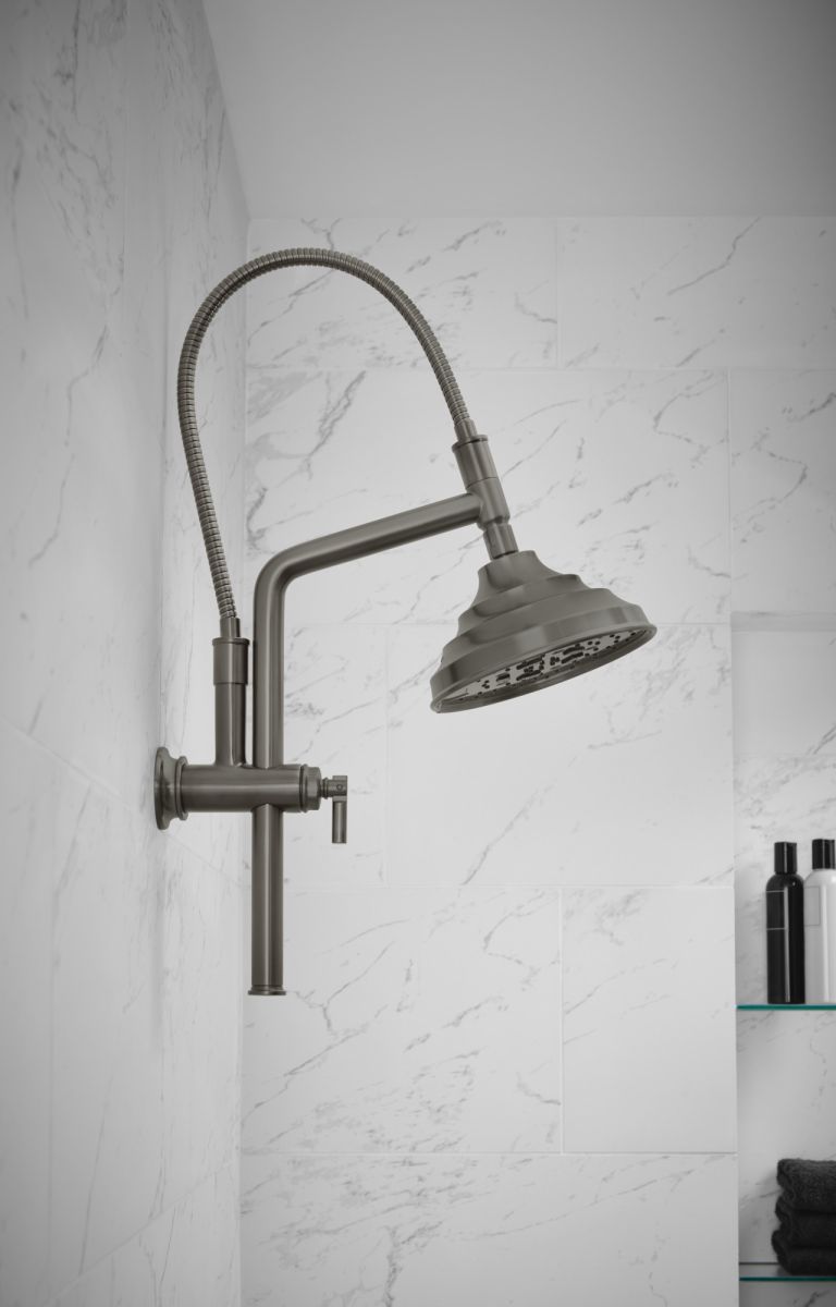BRIZO Essential Shower 10 7/16" Classic Slide Bar Shower Arm And Flange — Luxe Steel