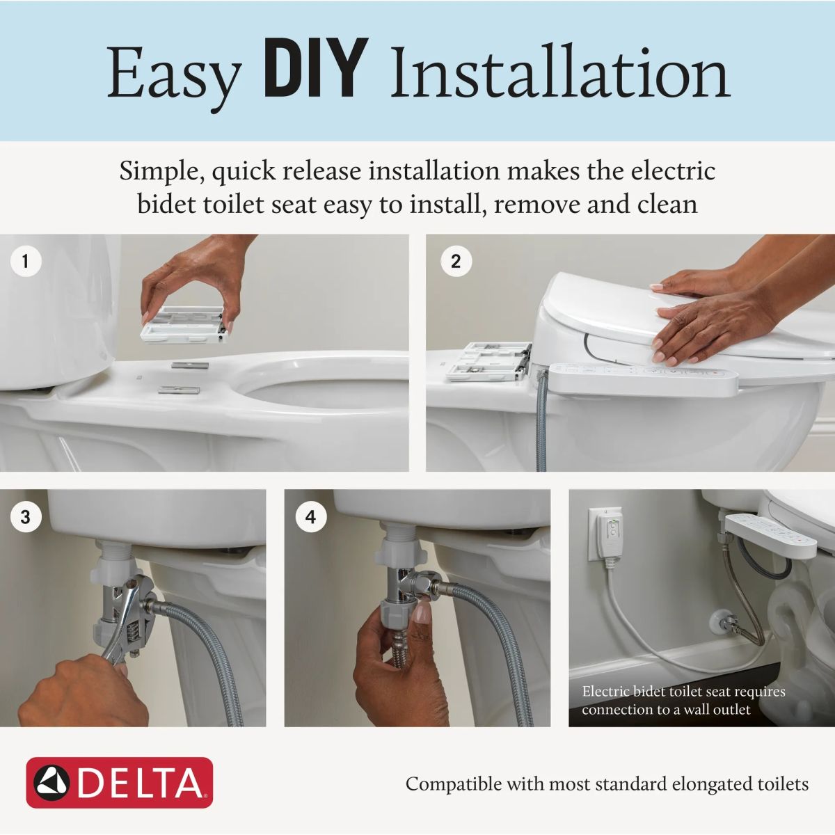 DELTA Refresh Standard Elongated Electric Bidet Toilet Seat — White