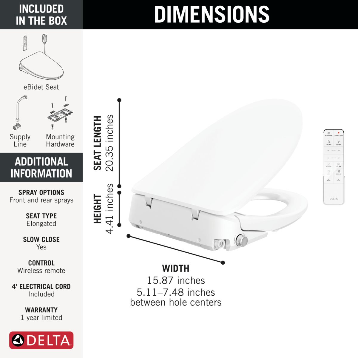 DELTA Refresh Ultimate Elongated Electric Bidet Toilet Seat — White