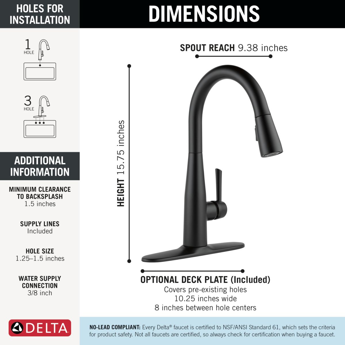 DELTA Essa Single Handle Pull-Down Kitchen Faucet — Matte Black