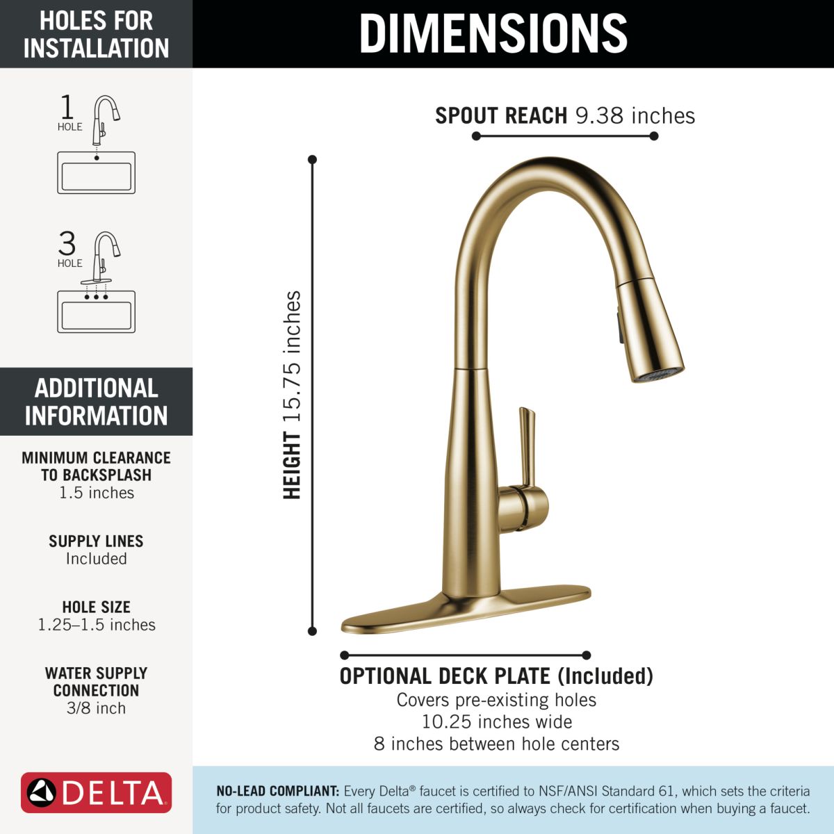 DELTA Essa Single Handle Pull-Down Kitchen Faucet — Champagne Bronze