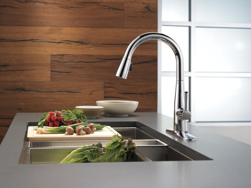 DELTA Essa Single Handle Pull-Down Kitchen Faucet — Chrome