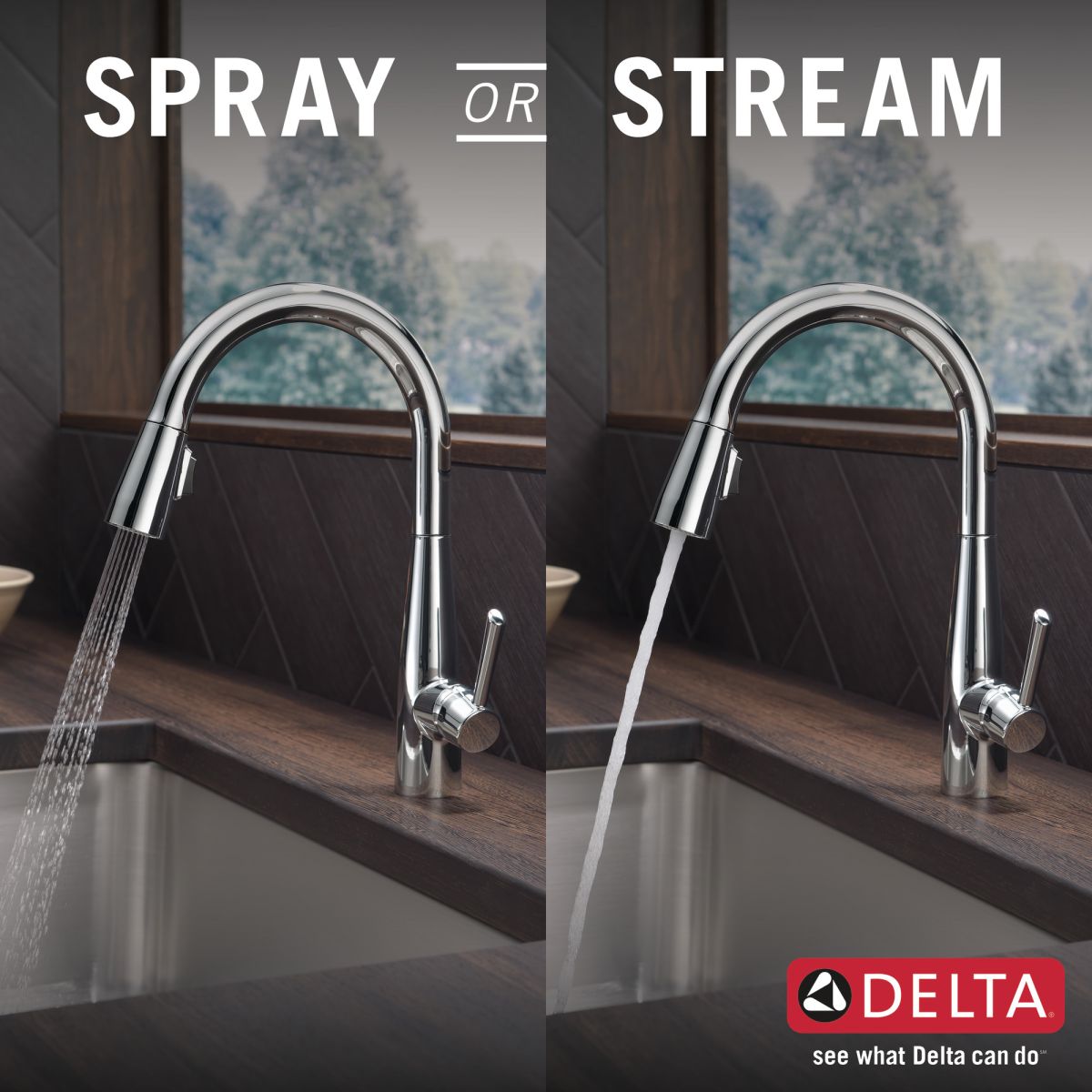 DELTA Essa Single Handle Pull-Down Kitchen Faucet — Chrome
