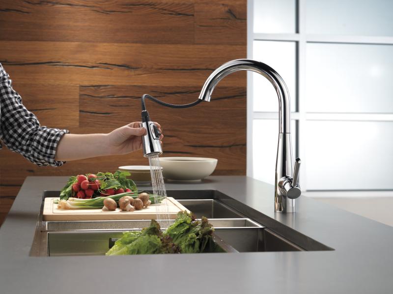 DELTA Essa Single Handle Pull-Down Kitchen Faucet — Chrome