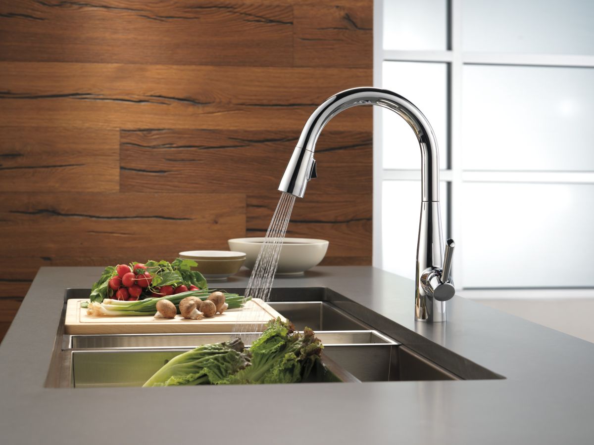 DELTA Essa Single Handle Pull-Down Kitchen Faucet — Chrome