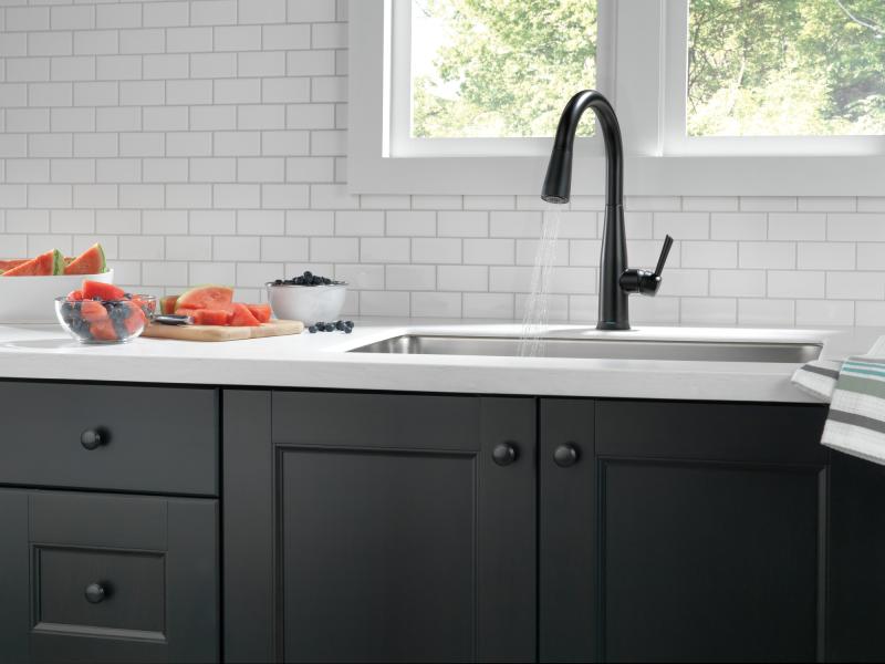 DELTA Essa Single Handle Pull-Down Kitchen Faucet with Touch2O Technology — Matte Black