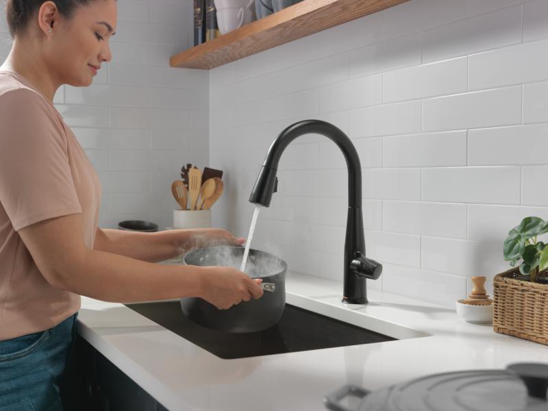 DELTA Essa Single Handle Pull-Down Kitchen Faucet with Touch2O Technology — Matte Black