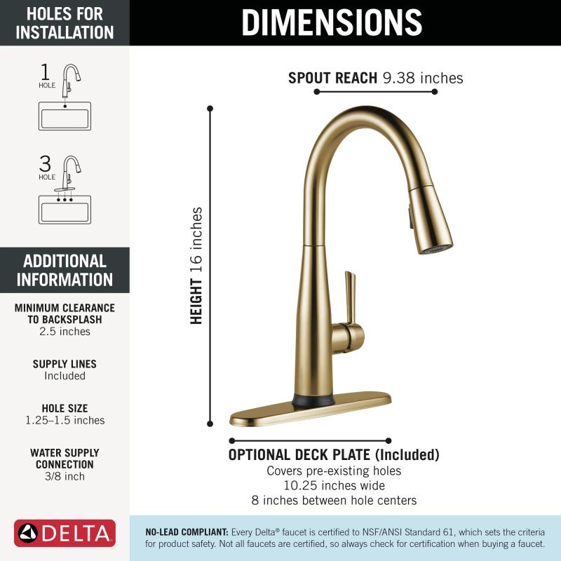 DELTA Essa Single Handle Pull-Down Kitchen Faucet with Touch2O Technology Technology — Champagne Bronze
