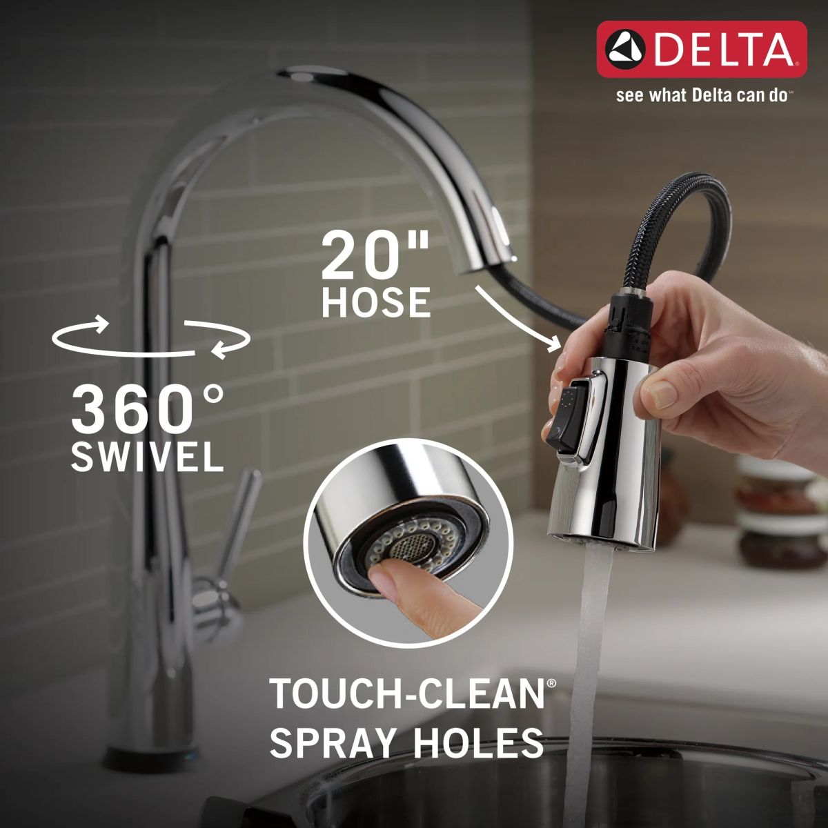 DELTA Essa Single Handle Pull-Down Kitchen Faucet with Touch2O Technology — Chrome