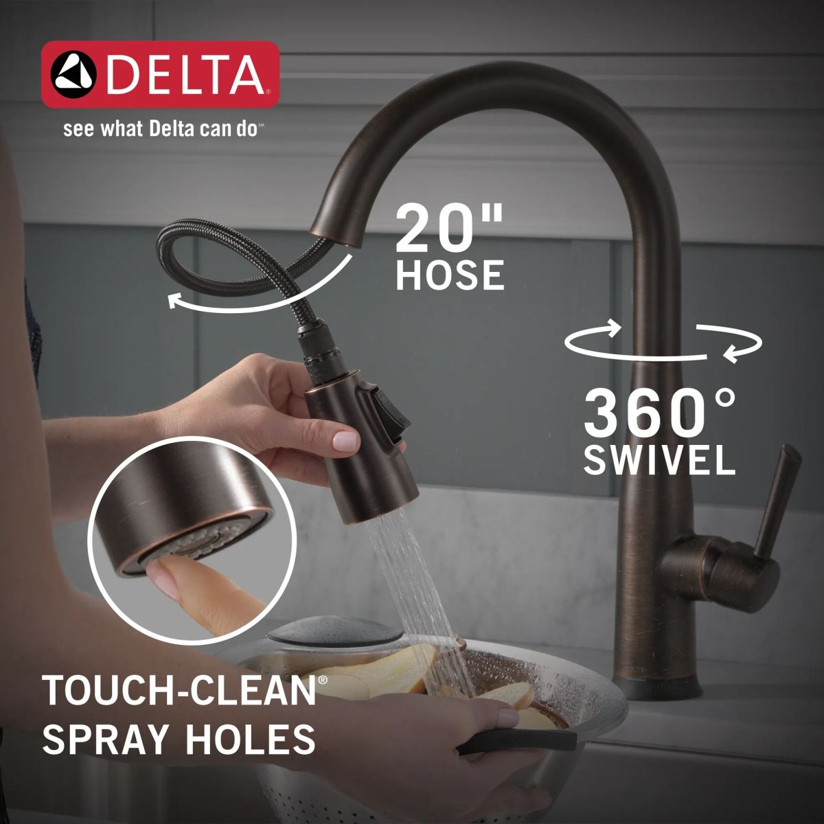 DELTA Essa Single Handle Pull-Down Kitchen Faucet with Touch2O Technology — Venetian Bronze