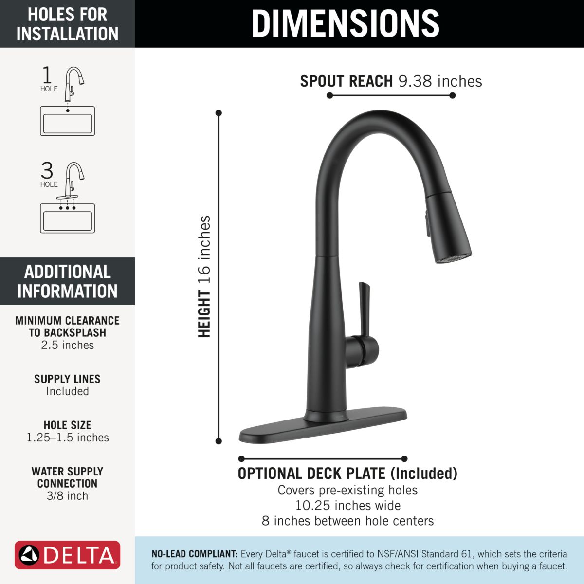 DELTA Essa Touch2O Technology Kitchen Faucet with Touchless Technology — Matte Black