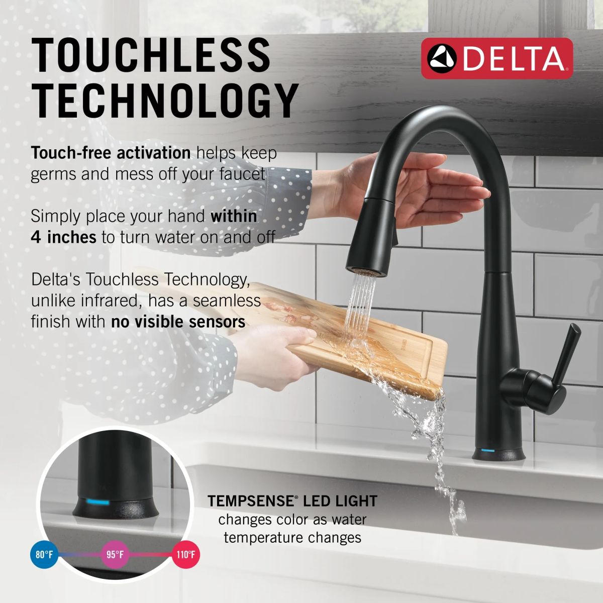 DELTA Essa Touch2O Technology Kitchen Faucet with Touchless Technology — Matte Black