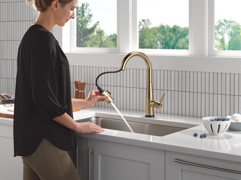 DELTA Essa Touch2O Technology Kitchen Faucet with Touchless Technology — Champagne Bronze