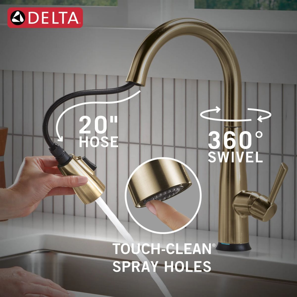 DELTA Essa Touch2O Technology Kitchen Faucet with Touchless Technology — Champagne Bronze