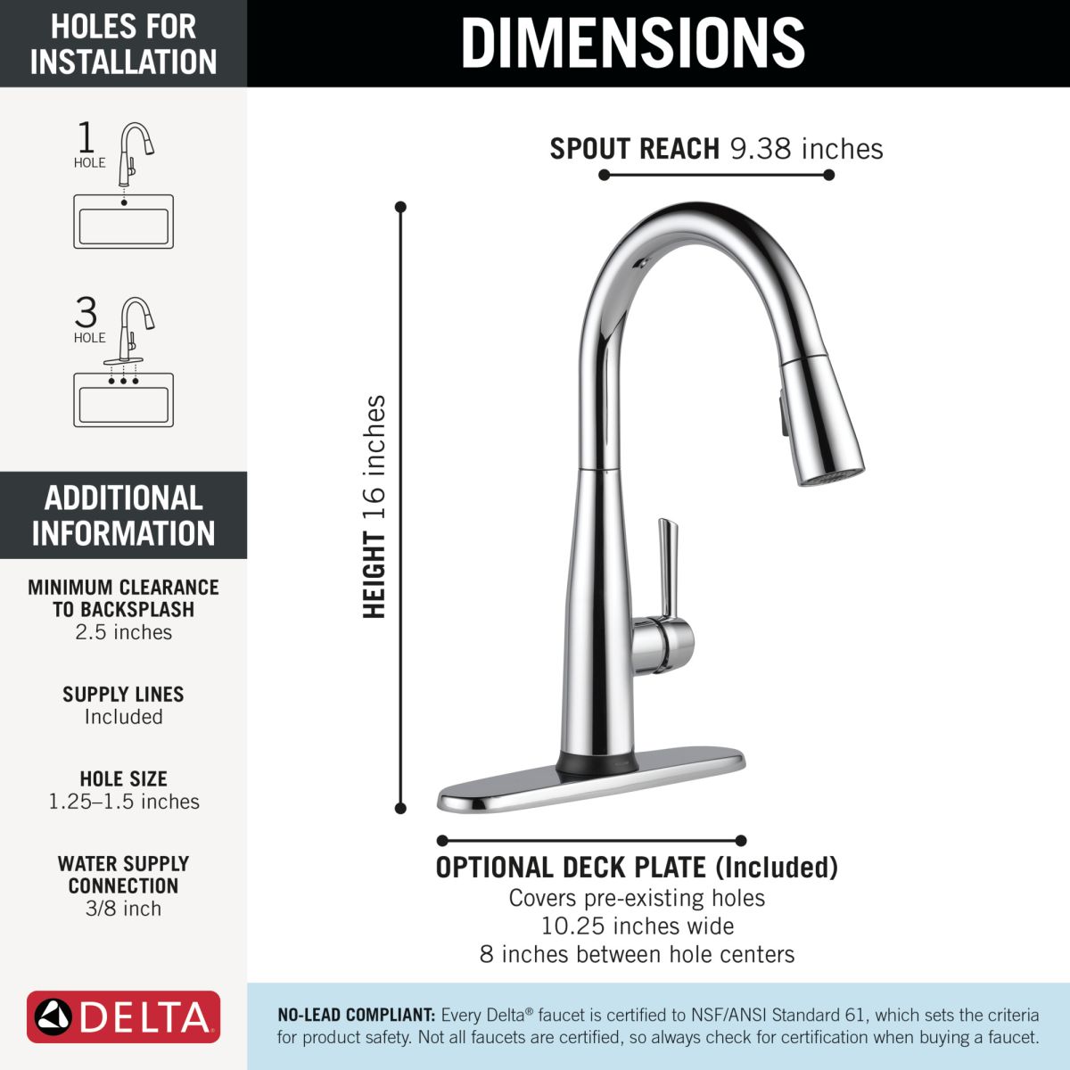 DELTA Essa Touch2O Technology Kitchen Faucet with Touchless Technology — Chrome
