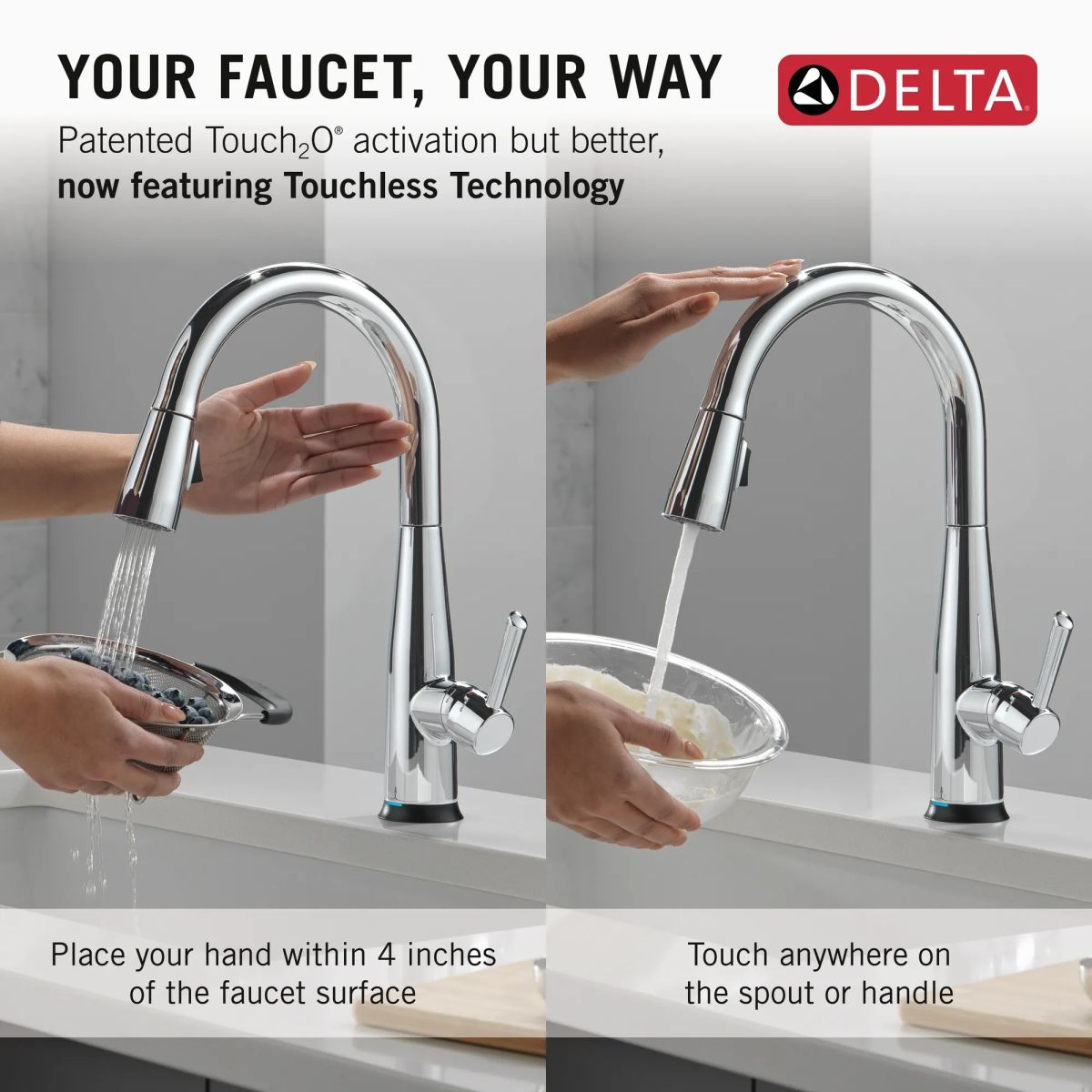 DELTA Essa Touch2O Technology Kitchen Faucet with Touchless Technology — Chrome