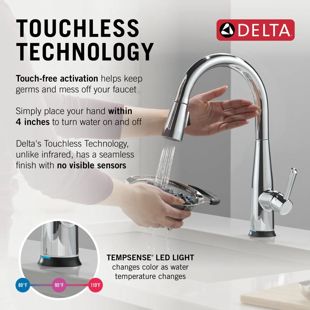 DELTA Essa Touch2O Technology Kitchen Faucet with Touchless Technology — Chrome