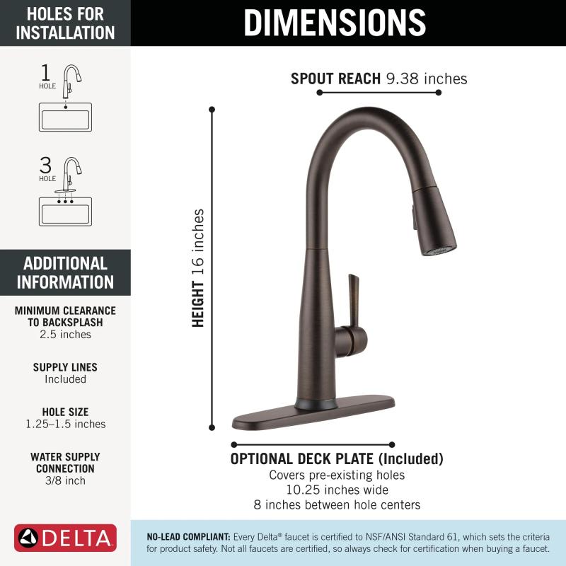 DELTA Essa Touch2O Technology Kitchen Faucet with Touchless Technology — Venetian Bronze