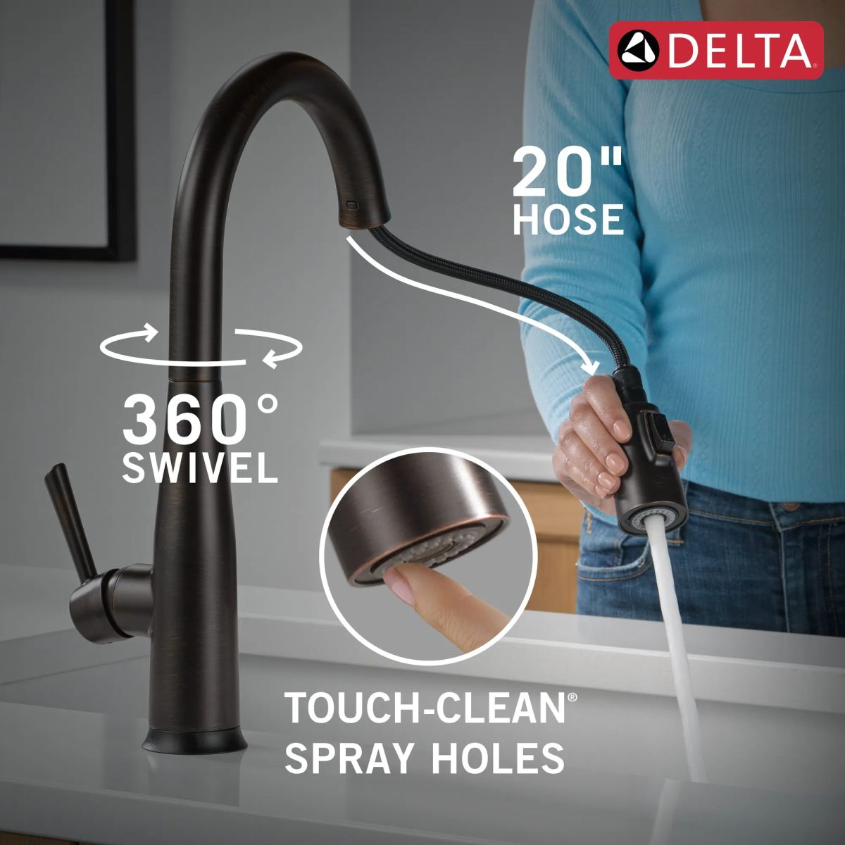 DELTA Essa Touch2O Technology Kitchen Faucet with Touchless Technology — Venetian Bronze