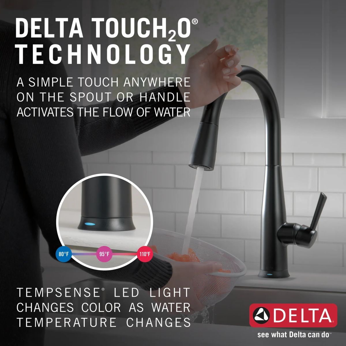 DELTA Essa VoiceIQ Single Handle Pull-Down Faucet with Touch2O Technology — Matte Black