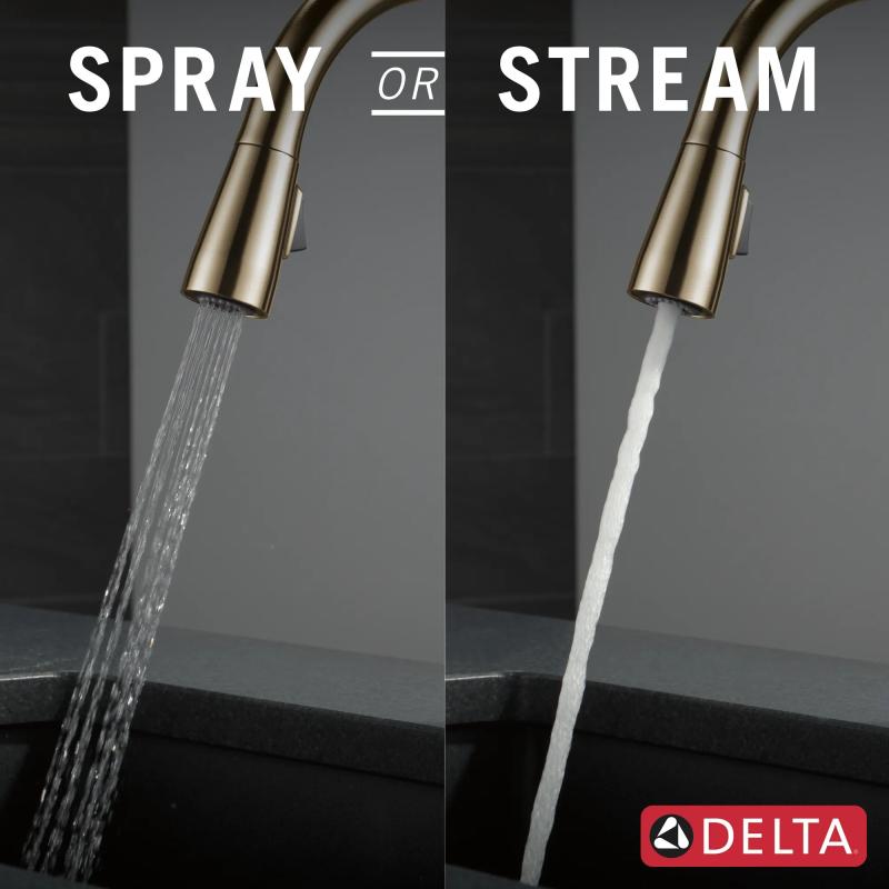 DELTA Essa VoiceIQ Single Handle Pull-Down Faucet with Touch2O Technology — Champagne Bronze