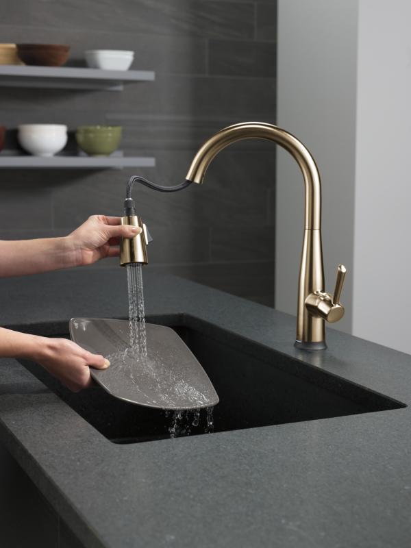 DELTA Essa VoiceIQ Single Handle Pull-Down Faucet with Touch2O Technology — Champagne Bronze
