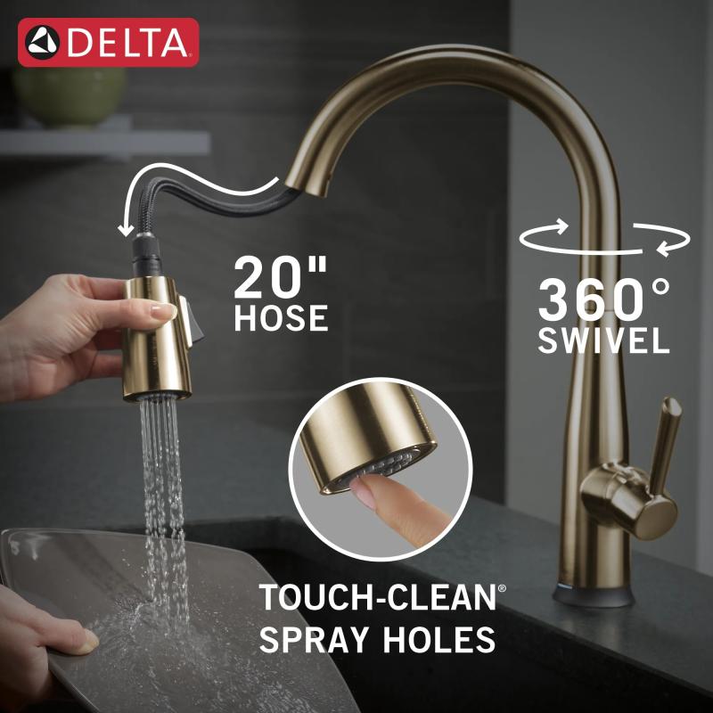 DELTA Essa VoiceIQ Single Handle Pull-Down Faucet with Touch2O Technology — Champagne Bronze