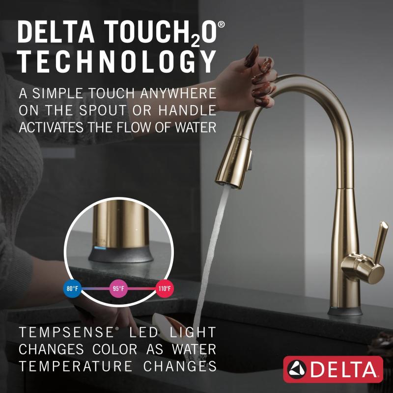 DELTA Essa VoiceIQ Single Handle Pull-Down Faucet with Touch2O Technology — Champagne Bronze