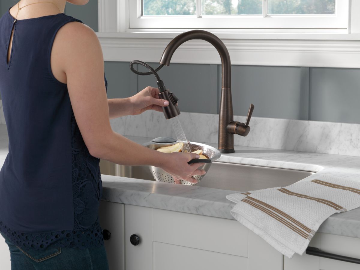 DELTA Essa VoiceIQ Single Handle Pull-Down Faucet with Touch2O Technology — Venetian Bronze