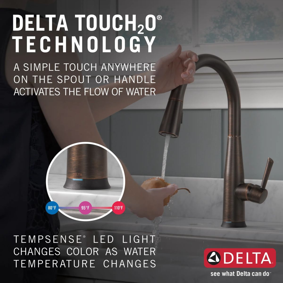 DELTA Essa VoiceIQ Single Handle Pull-Down Faucet with Touch2O Technology — Venetian Bronze