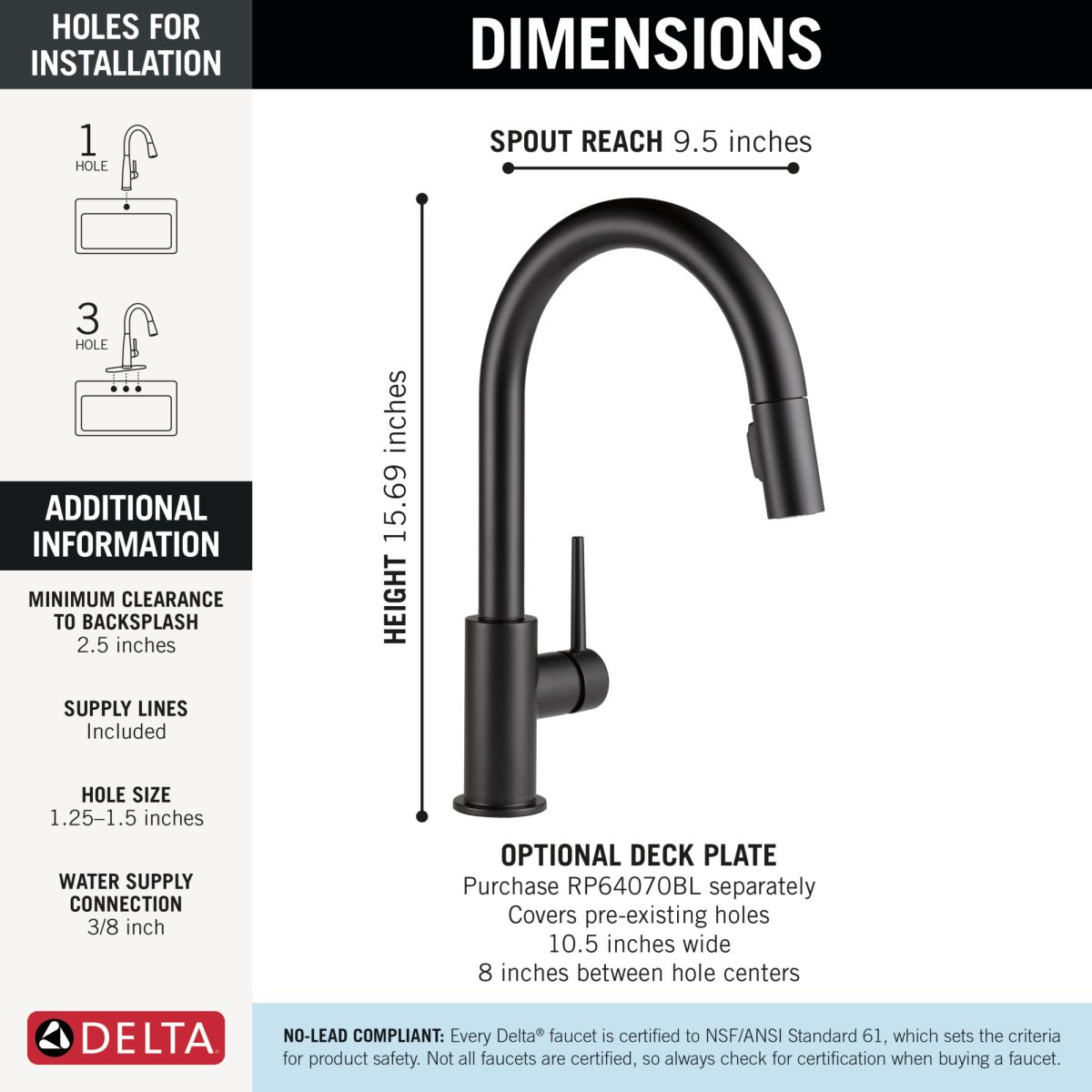 DELTA Trinsic Single Handle Pull-Down Kitchen Faucet — Matte Black