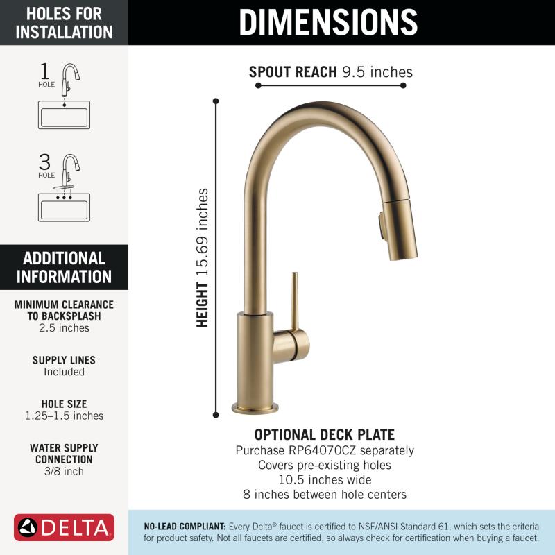 DELTA Trinsic Single Handle Pull-Down Kitchen Faucet — Champagne Bronze