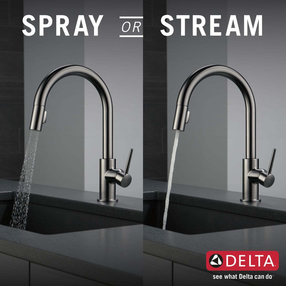 DELTA Trinsic Single Handle Pull-Down Kitchen Faucet — Black Stainless