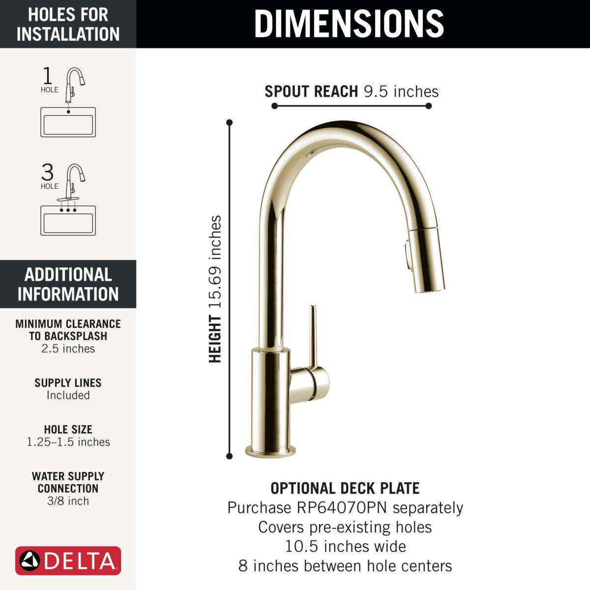 DELTA Trinsic Single Handle Pull-Down Kitchen Faucet — Polished Nickel
