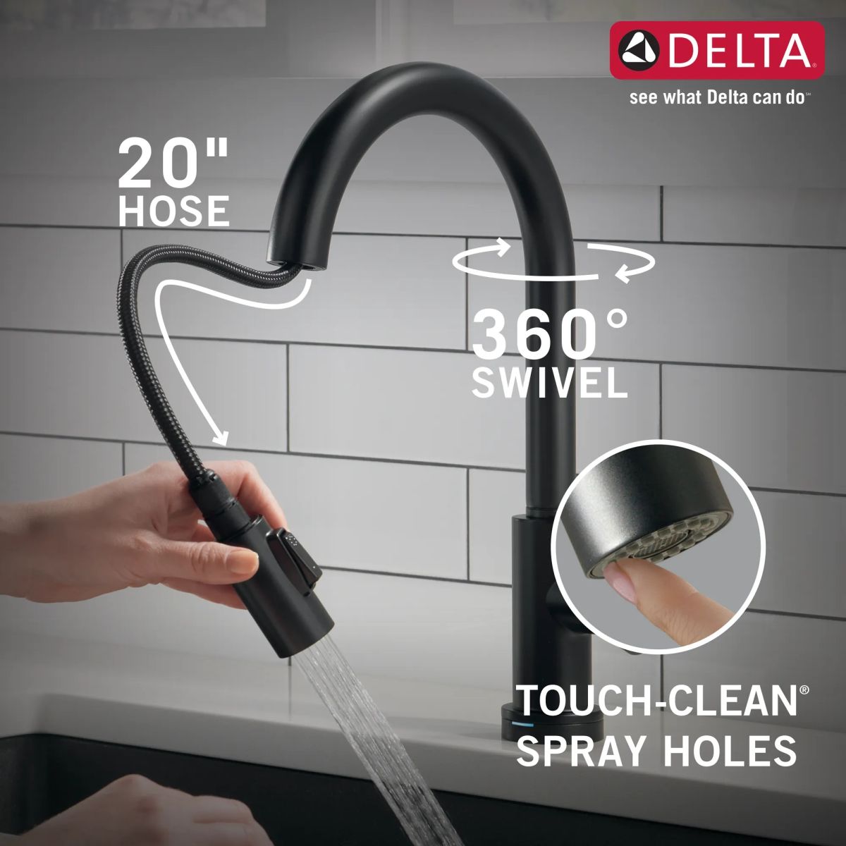 DELTA Trinsic Single Handle Pull-Down Kitchen Faucet with Touch2O Technology — Matte Black