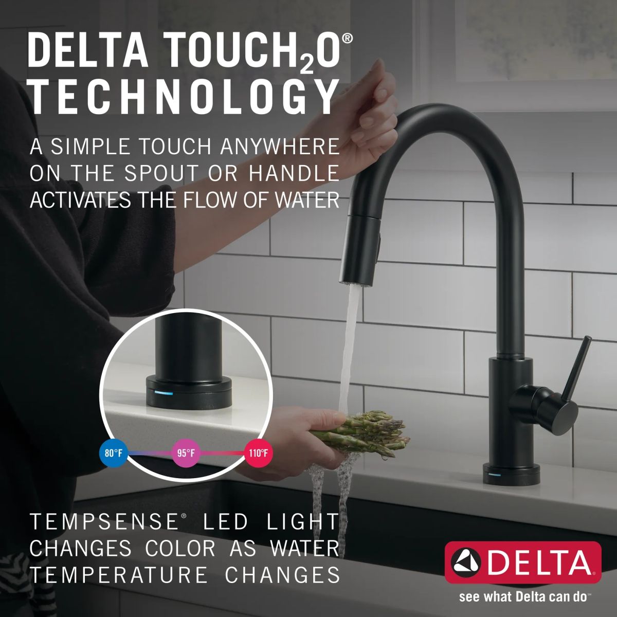 DELTA Trinsic Single Handle Pull-Down Kitchen Faucet with Touch2O Technology — Matte Black